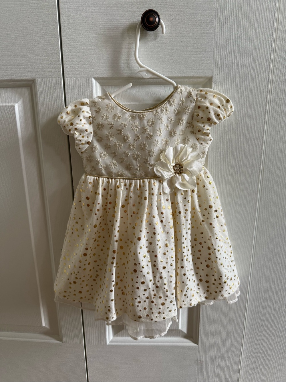 Ivory & Gold Polka Dot Floral 18M Dress
